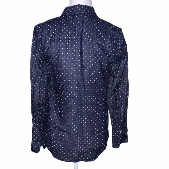 BCBGENERATION long sleeve blue polkadot button up blouse - Picture 2 of 5